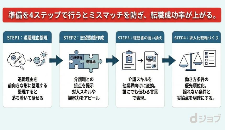 介護職からの転職成功率を上げるステップ