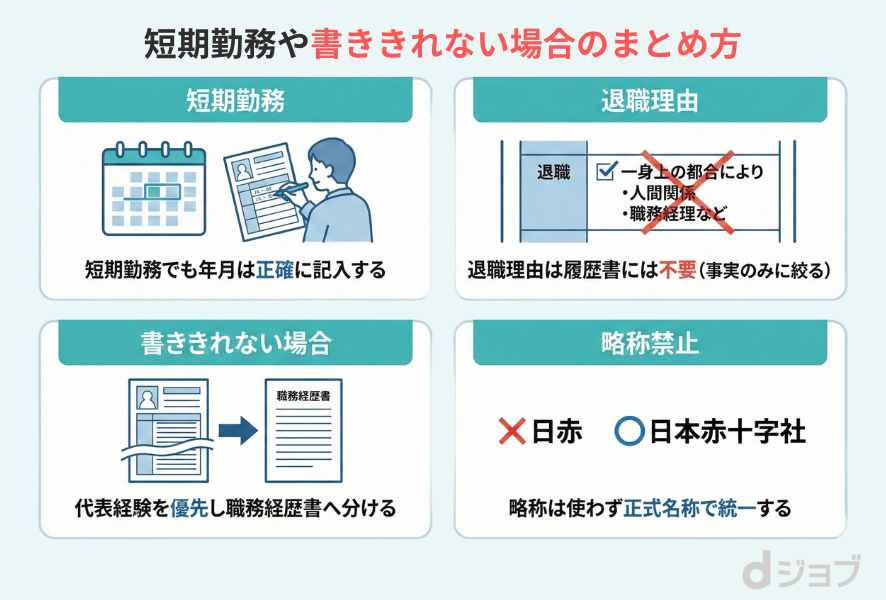 短期勤務や書ききれない場合のまとめ方