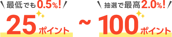 最低でも0.5%！25ポイント～抽選で最高2.0%！100ポイント